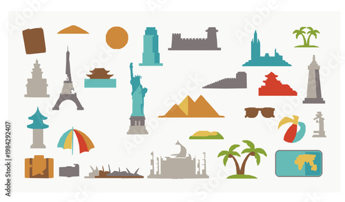 Global travel destinations tourism vacation cartoon vector illustration