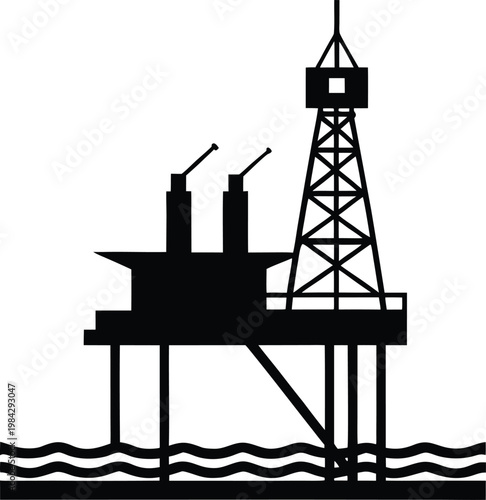 offshore oil rig multi tiered platform on pontoon silhouette vector illustration on transparent background
