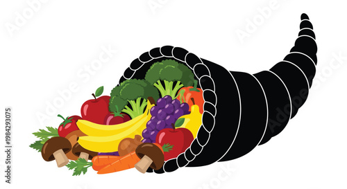 A cornucopia overflowing with colorful fruits and fresh vegetables