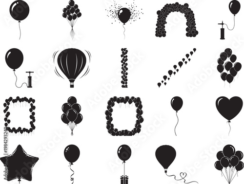 Black Balloon Icons and Silhouettes for Celebrations