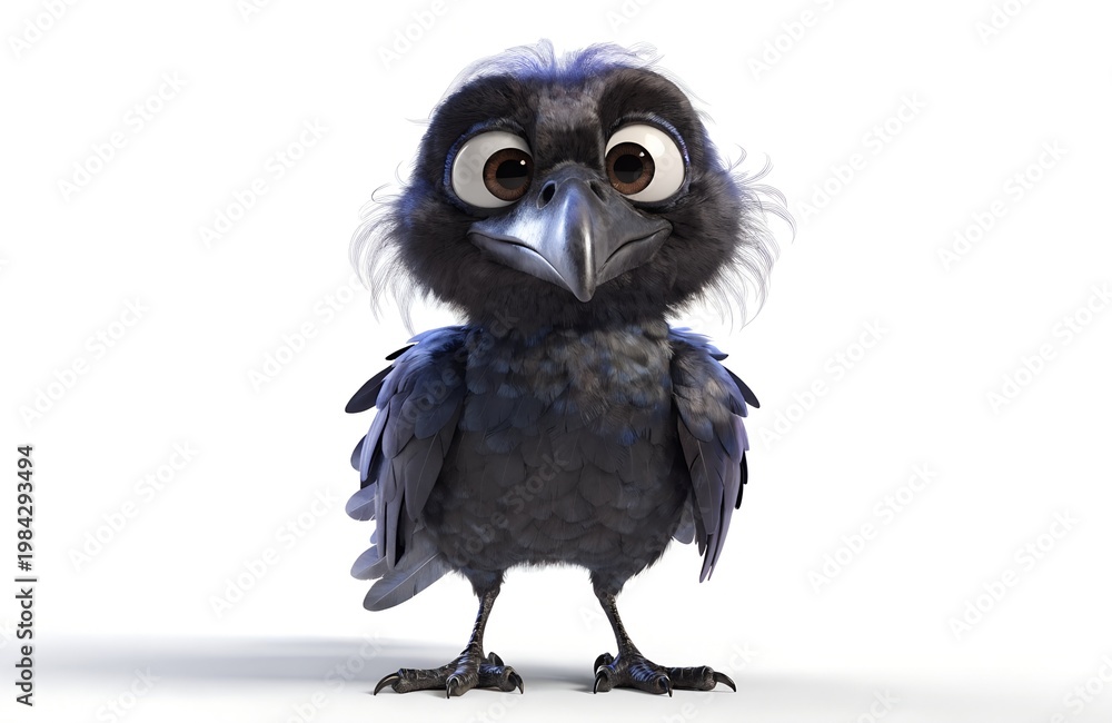 Obraz premium Cute 3D cartoon crow character isolated on white background