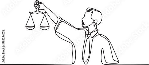 Continuous one line drawing of a judge upholding justice, symbolizing legal system and social justice.one line drawing vector illustration