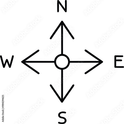 compass rose circular with four cardinal points silhouette vector illustration on transparent background