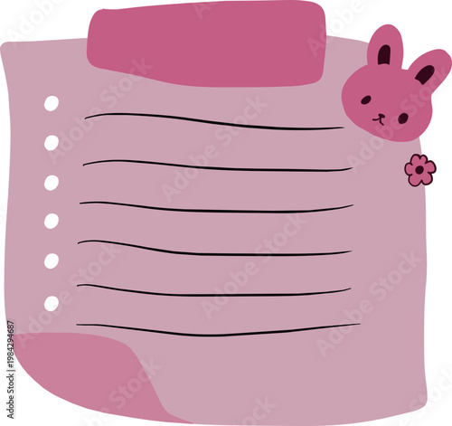 Cute Notebook Paper With Bunny Illustration