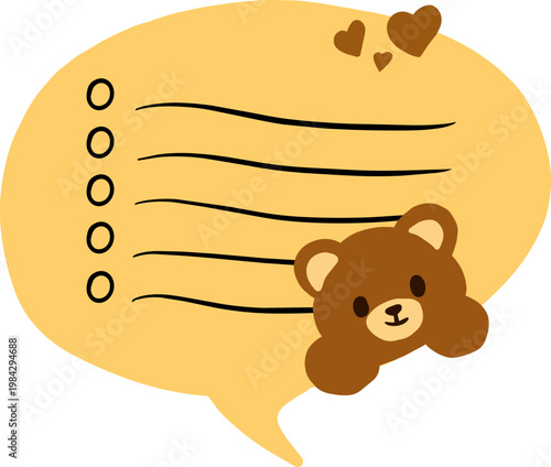 Cute Speech Bubble Note With Bear Illustration