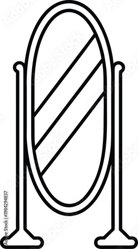 cheval mirror tall oval mirror between vertical silhouette vector illustration on transparent background