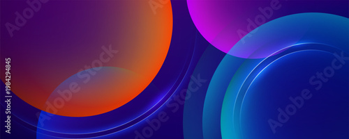 Vibrant glowing translucent overlapping circles on deep purple background