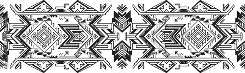 Geometric Aztec pattern, black and white border, seamless design, vector ornament