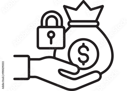Financial Security Icon Hand Holding Money Bag with Lock for Savings Protection, Investment Safety and Wealth Management