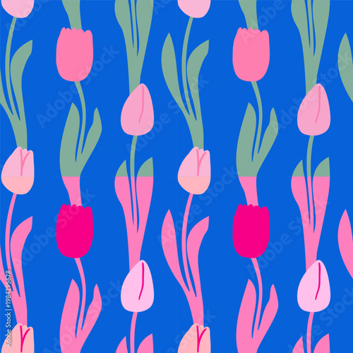 Seamless floral pattern with tulips. Vector color flower illustration. Good for textile, backgrounds, fabric and wallpapers. Two color variations