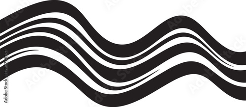 Black wavy lines, abstract wave pattern, modern design element, vector graphics