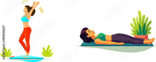 A woman practices yoga on a smart mat with glowing lights, enhancing her alignment in a serene outdoor setting