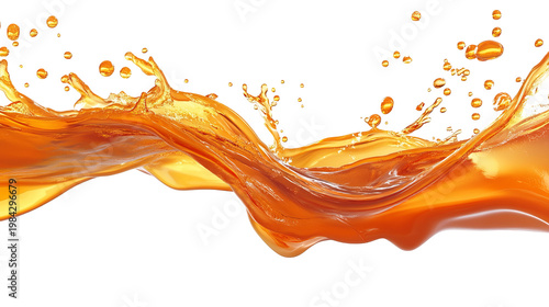 Dynamic splash of amber liquid against a black background, showcasing fluid motion