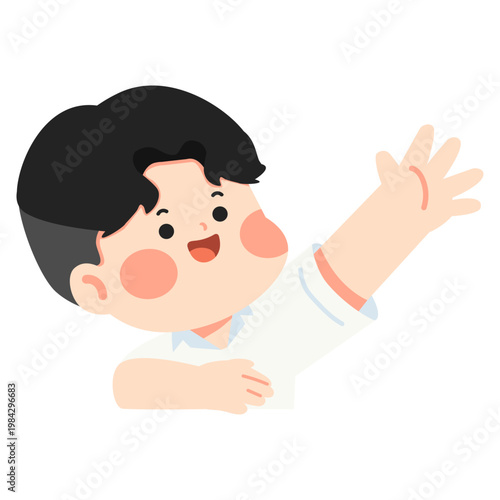 Boy Student Waving Hello With Friendly Smile