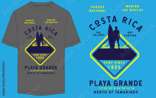 Photography Vintage Costa Rica surfing t-shirt design, retro Playa Grande surf graphic with