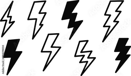 Black and white lightning bolt illustrations collection