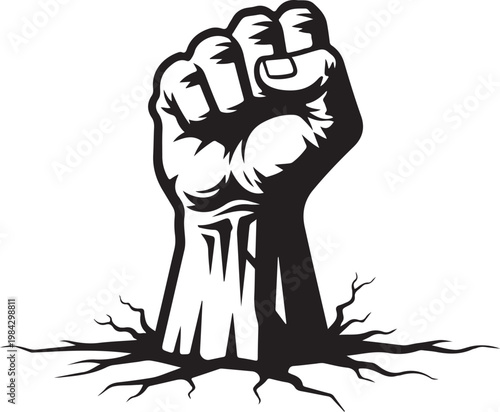 Raised Fist, Powerful Hand, Black and White Vector, Protest Symbol, Graphic Illustration