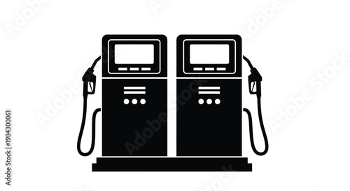 This graphic depicts a pair of black gas pumps standing side by side presenting a bold high contrast image as a silhouette high quality