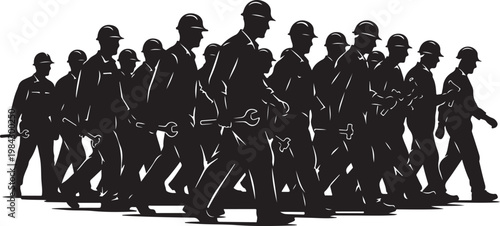 Black silhouettes, men in business suits, walking group, monochrome illustration, corporate team