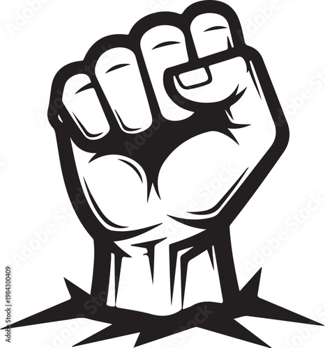 Fist, Raised Fist, Protest Symbol, Black and White Vector Icon
