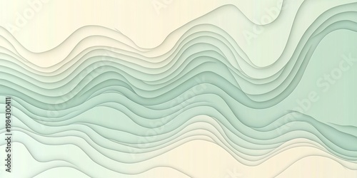 Tranquil Gradient Background Featuring Elegant Layers of Calm Green and Pale Gold Waves in Harmony