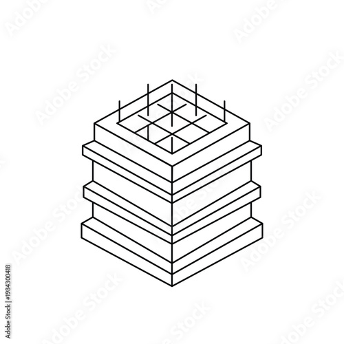 Concrete column formwork with reinforcement steel for building construction structure vector icon.Editable stroke, Vector illustration, Line art Icon, Symbols.