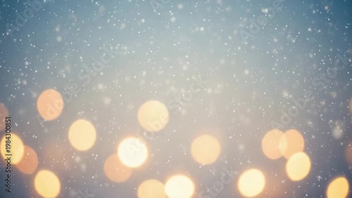 Soft blue winter background with blurred snowflakes and lights  