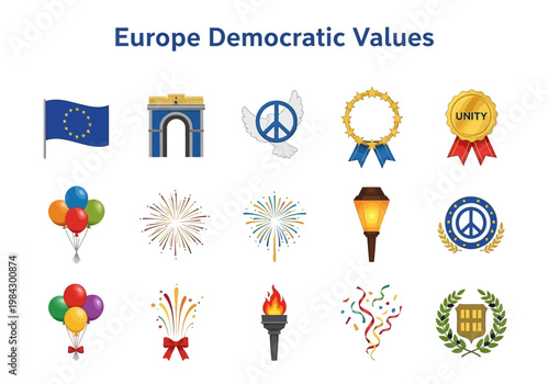 Democratic Values in Europe Illustrated with Icons and Symbols