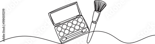 Continuous one line of a makeup palette with a brush, representing beauty accessories.one line drawing vector illustration