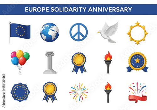 Europe Solidarity Anniversary - A Collection of Symbols Celebrating Unity, Peace, and Achievement