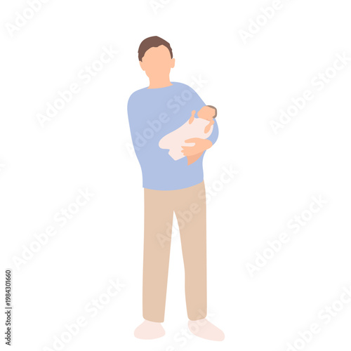 父親が新生児を抱っこする育児シーン