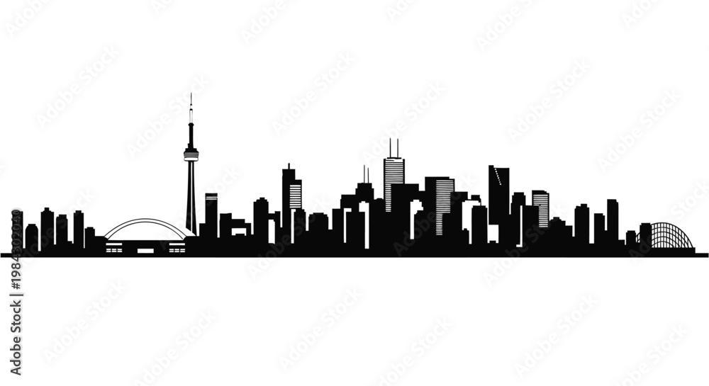 Obraz premium Dramatic black silhouette of a city skyline against a white background