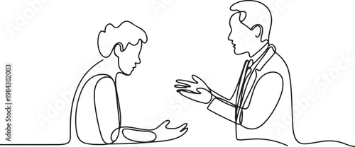 Continuous one line of a patient nodding as the doctor explains, symbolizing understanding.one line drawing vector illustration