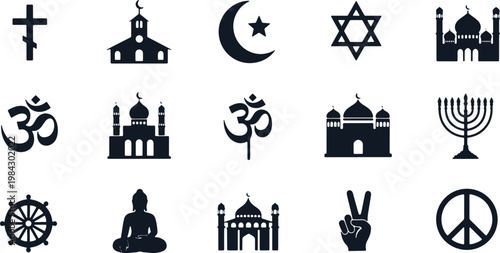 Religious symbols and icons from various faiths