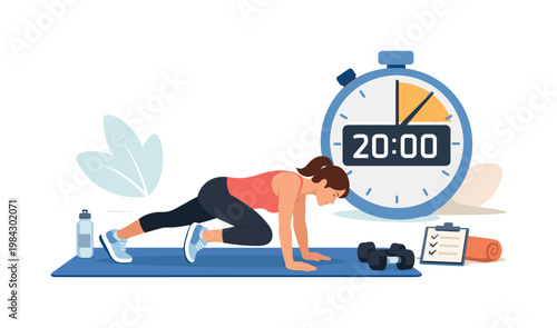 A fitness training moment where an individual follows a structured workout routine to build endurance and strength, reflecting healthy lifestyle, consistency, and