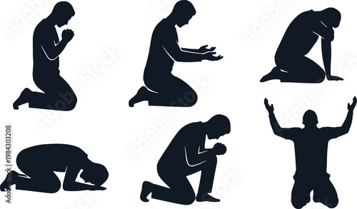 Silhouette of a man in various prayer positions