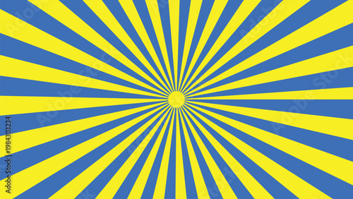 Vibrant circus background dynamic sunburst pattern in blue and yellow for entertainment and event design