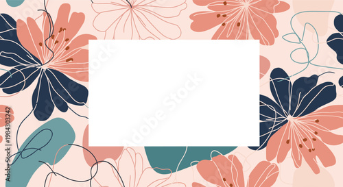 Elegant floral seamless pattern background with watercolor botanical elements in pink coral and blue tones for design projects.