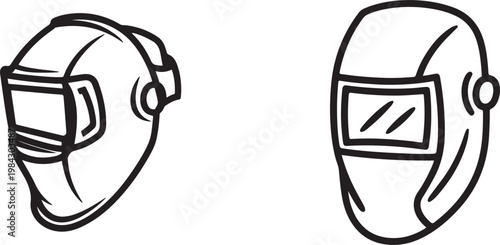 Continuous one line of a welding mask with bold geometric lines, industrial eye and face protection theme.one line drawing vector illustration
