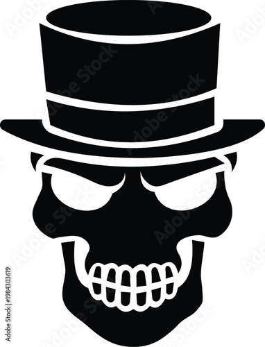 Vintage pirate skull Caribbean style vector silhouette isolated white background