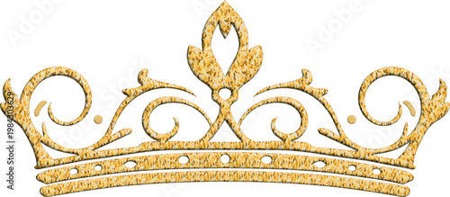 Ornate decorative crown with textured gold glitter pattern and elegant swirling details