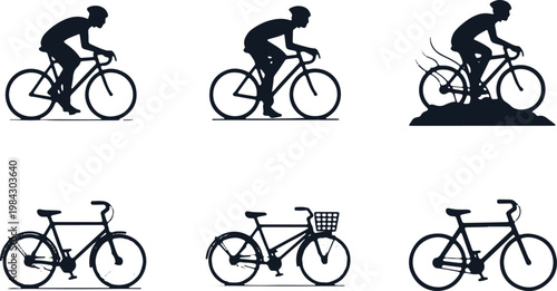 Collection of bicycle silhouettes in various riding positions and styles