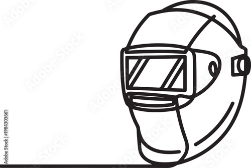 Continuous one line of a welding mask with bold geometric lines, industrial eye and face protection theme.one line drawing vector illustration