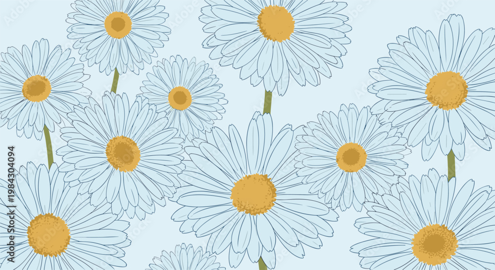 Obraz premium Delicate light blue daisy floral pattern background perfect for spring summer textile wallpaper design and nature decoration.