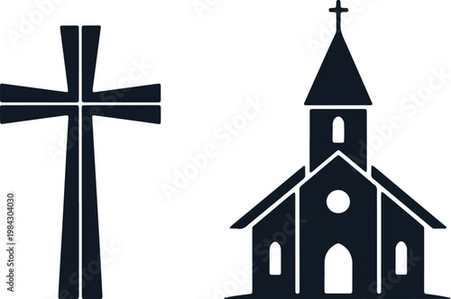 Black silhouette of a church with a cross