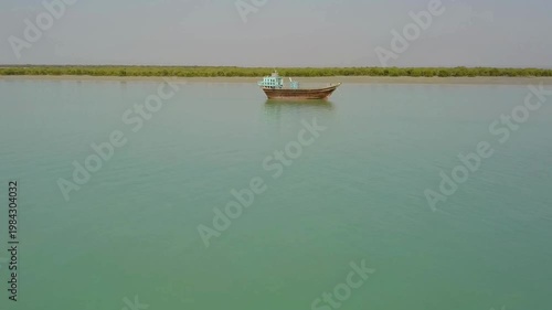 Aerial View of Laft Bandar and Ancient Maritime Oil Routes on Qeshm Island. Oil Industry and old ocean transportation route and a strategic location. 
