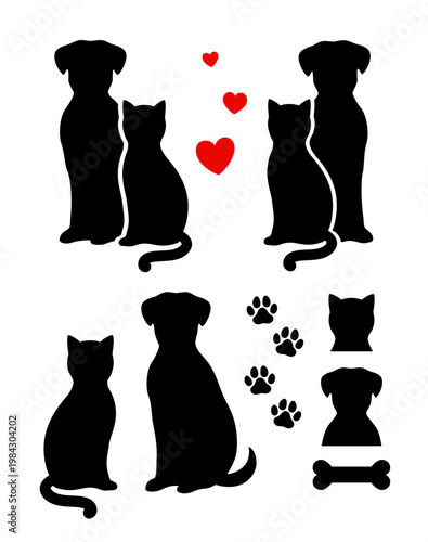 Pet silhouettes bundle, dog and cat head