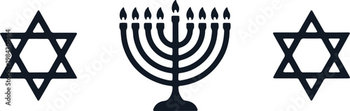 Black star of david and menorah