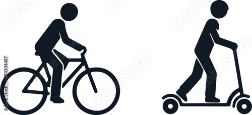 Vector illustration of people riding bicycle and electric scooter