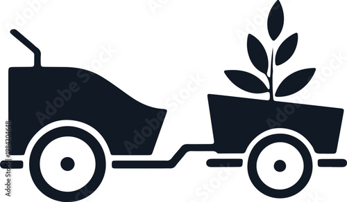 Black silhouette of a tractor trailer with a plant